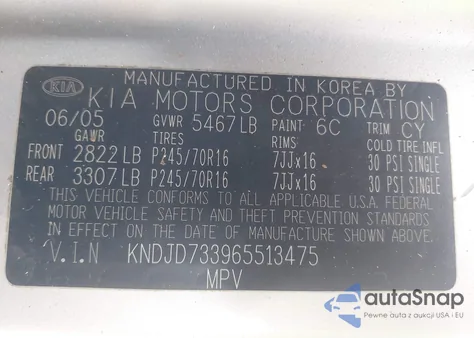 2006 Kia Sorento Ex/Lx из США, поврежденный, VIN KNDJD733965513475